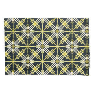 Golden and White Geometric Patterned Design Pillowcase
