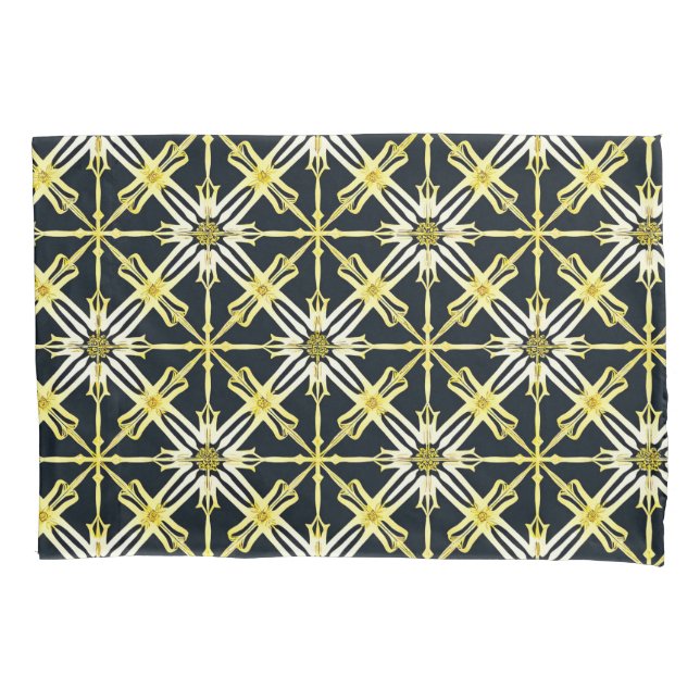 Golden and White Geometric Patterned Design Pillowcase (Front)