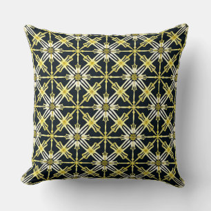 Golden and White Geometric Patterned Design Throw Pillow