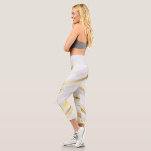 Golden And White Stripes Capri Leggings