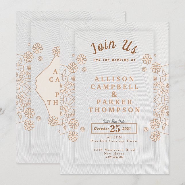 Golden and white wedding invitation (Front/Back)