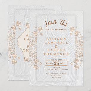 Golden and white wedding invitation