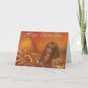 Golden Angel Happy Thanksgiving Fantasy Card