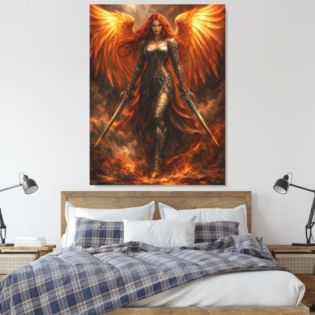 Golden Angel of Fire | Epic Fantasy Wall Art (Insitu(Bedroom))