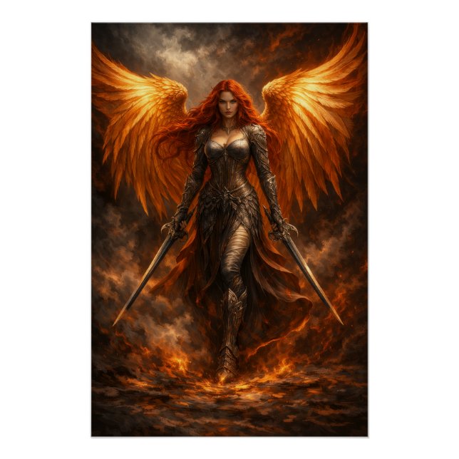 Golden Angel of Fire | Epic Fantasy Wall Art (Front)