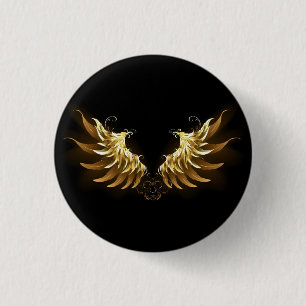 Golden Angel Wings on Black background 1 Inch Round Button