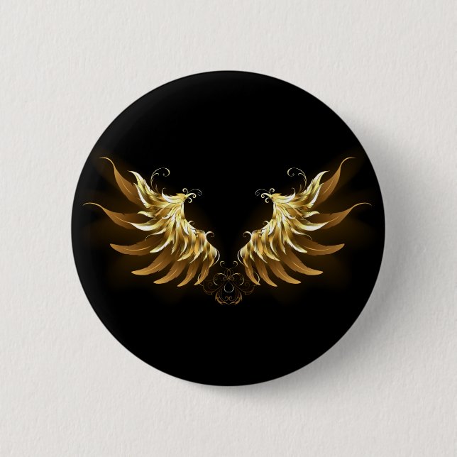 Golden Angel Wings on Black background 2 Inch Round Button (Front)