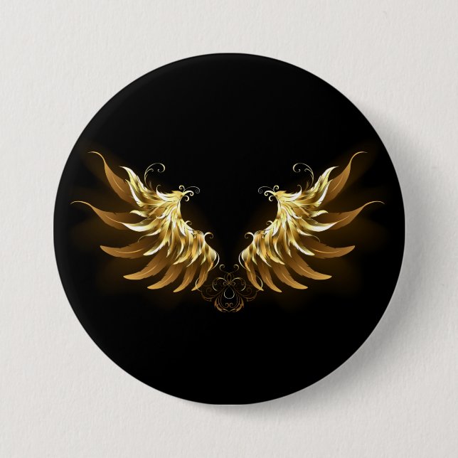 Golden Angel Wings on Black background 3 Inch Round Button (Front)