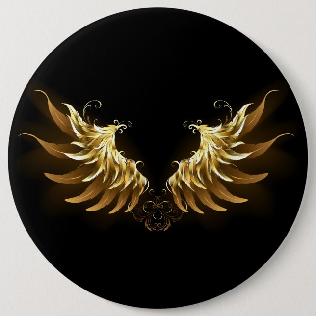 Golden Angel Wings on Black background 6 Inch Round Button (Front)