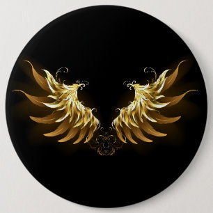 Golden Angel Wings on Black background 6 Inch Round Button