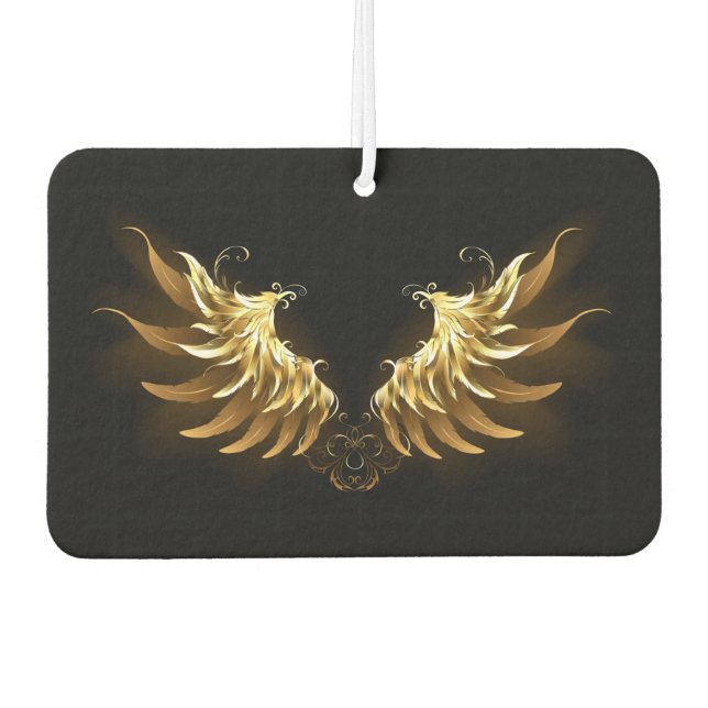 Golden Angel Wings on Black background Air Freshener (Front)