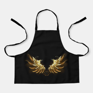 Golden Angel Wings on Black background Apron