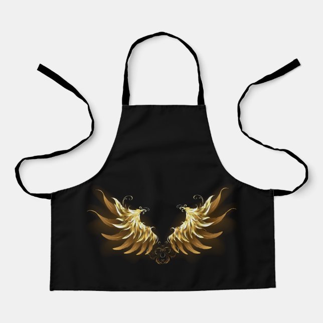 Golden Angel Wings on Black background Apron (Front)