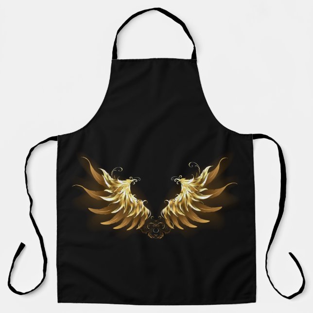 Golden Angel Wings on Black background Apron (Front)