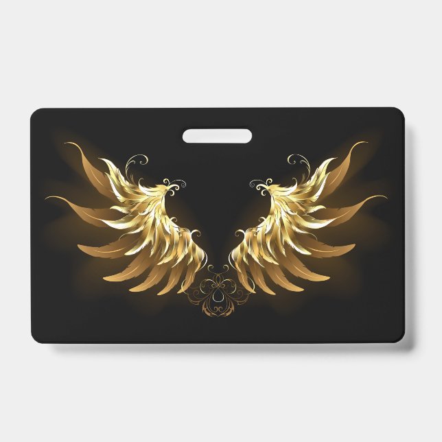 Golden Angel Wings on Black background Badge (Front)