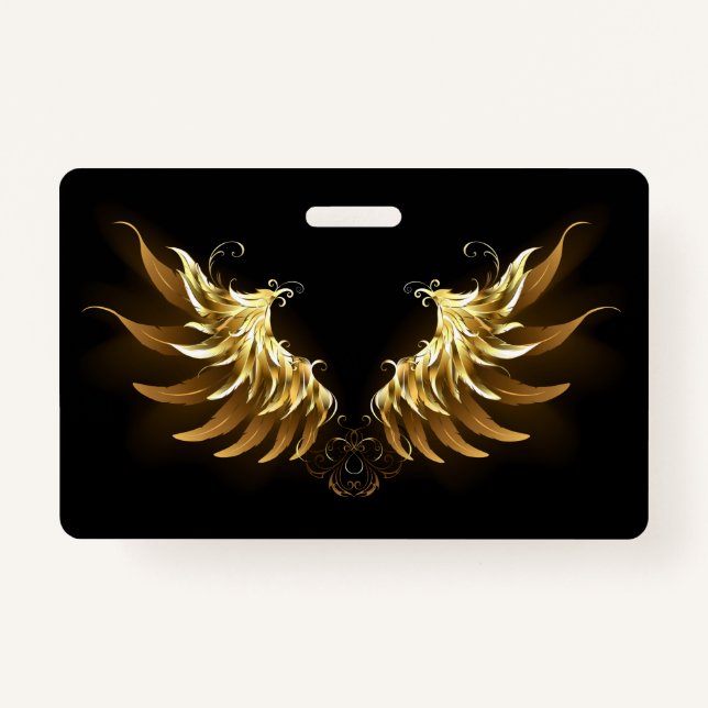 Golden Angel Wings on Black background Badge (Front)