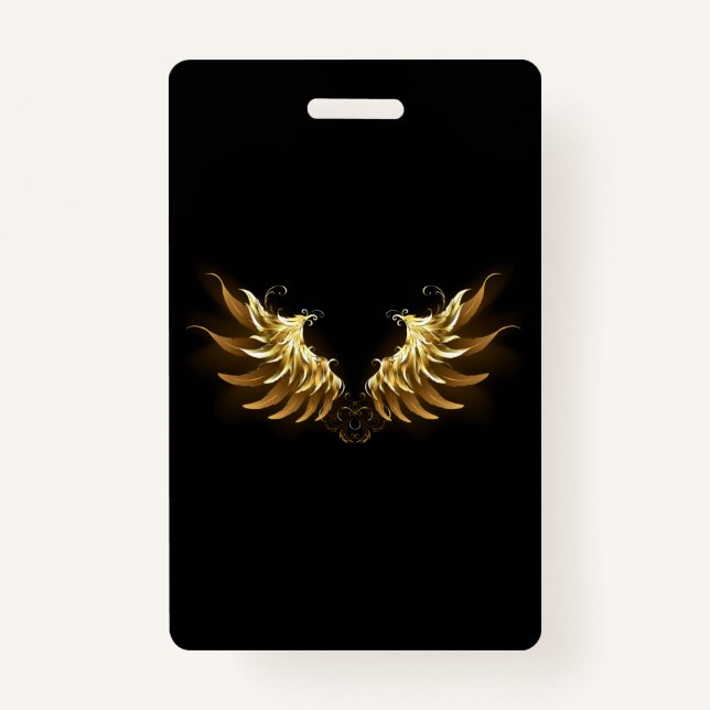 Golden Angel Wings on Black background Badge (Front)