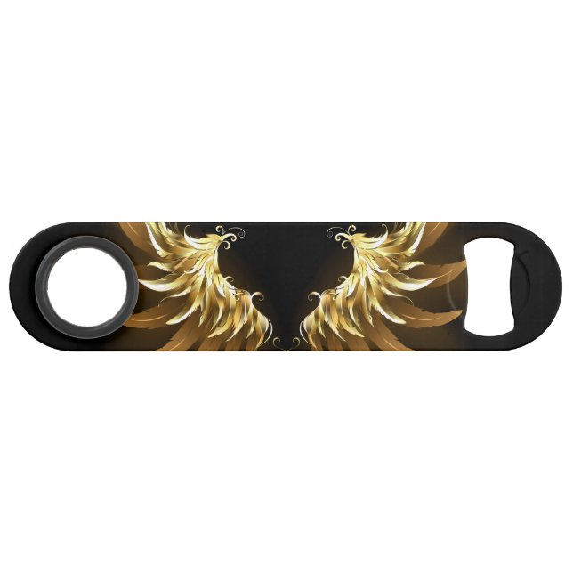Golden Angel Wings on Black background Bar Key (Front (Horizontal))