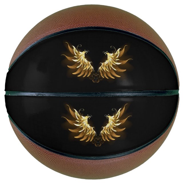 Golden Angel Wings on Black background Basketball (Front)