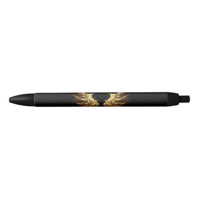 Golden Angel Wings on Black background Black Ink Pen (Front)