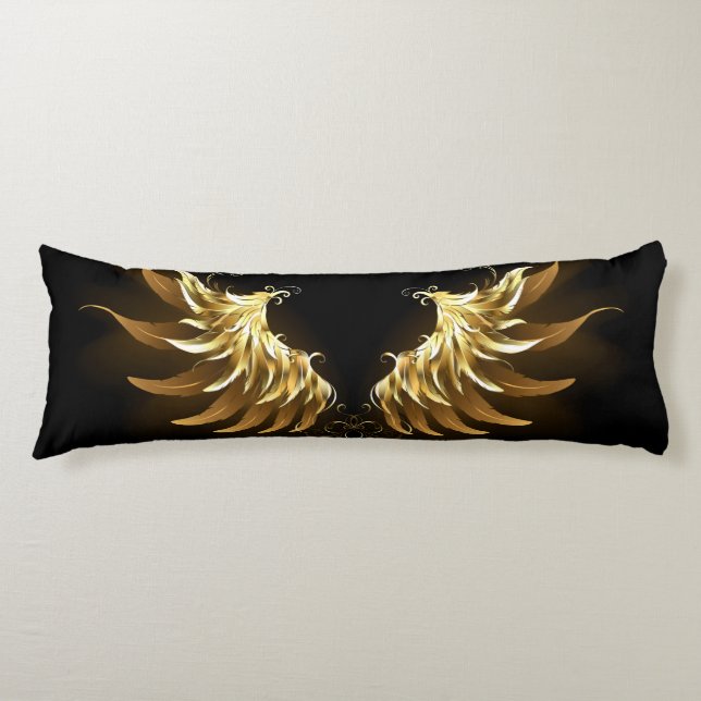 Golden Angel Wings on Black background Body Pillow (Front)