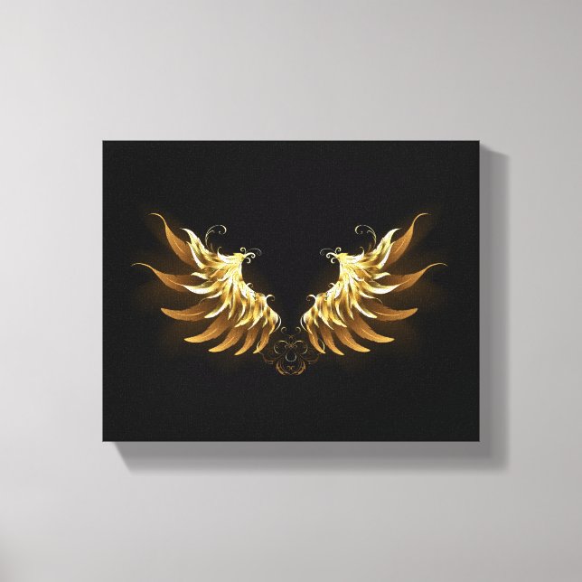 Golden Angel Wings on Black background Canvas Print (Front)