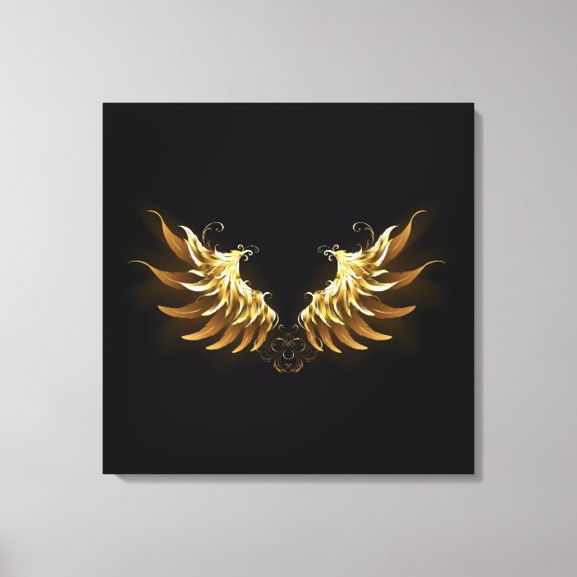 Golden Angel Wings on Black background Canvas Print (Front)