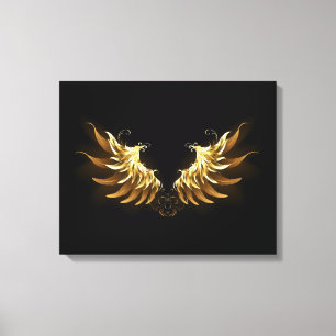 Golden Angel Wings on Black background Canvas Print