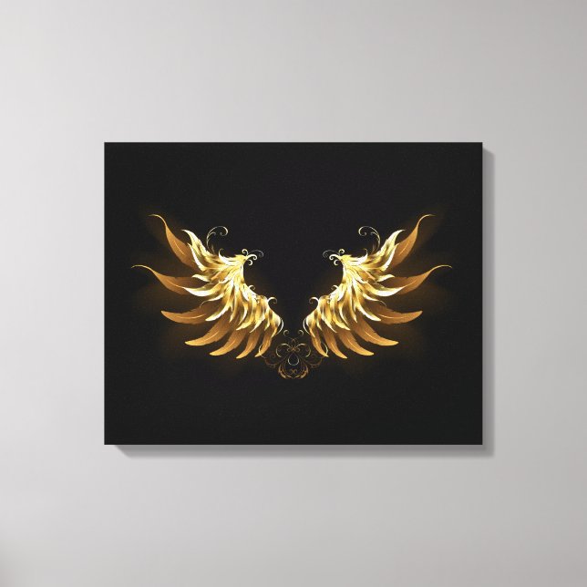 Golden Angel Wings on Black background Canvas Print (Front)