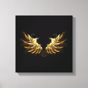 Golden Angel Wings on Black background Canvas Print