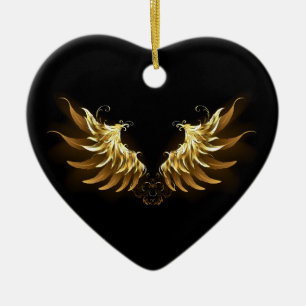 Golden Angel Wings on Black background Ceramic Ornament