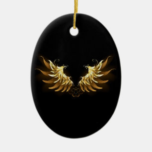 Golden Angel Wings on Black background Ceramic Ornament