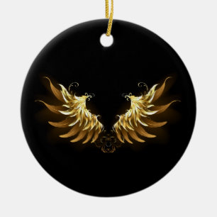 Golden Angel Wings on Black background Ceramic Ornament