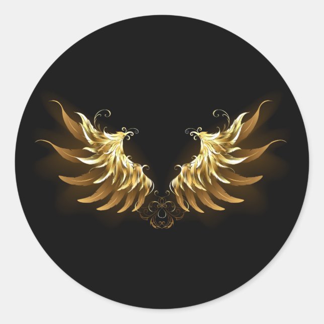 Golden Angel Wings on Black background Classic Round Sticker (Front)