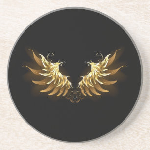 Golden Angel Wings on Black background Coaster