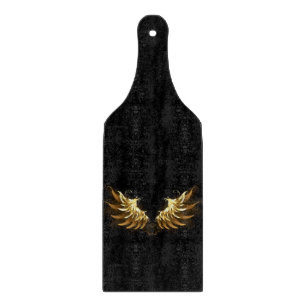 Golden Angel Wings on Black background Cutting Board