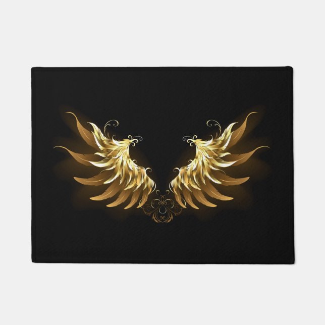 Golden Angel Wings on Black background Doormat (Front)