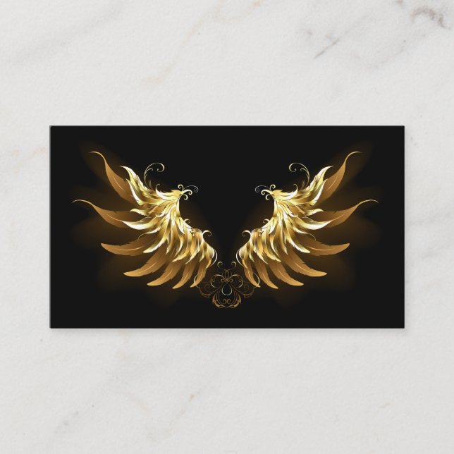 Golden Angel Wings on Black background Enclosure Card (Front)