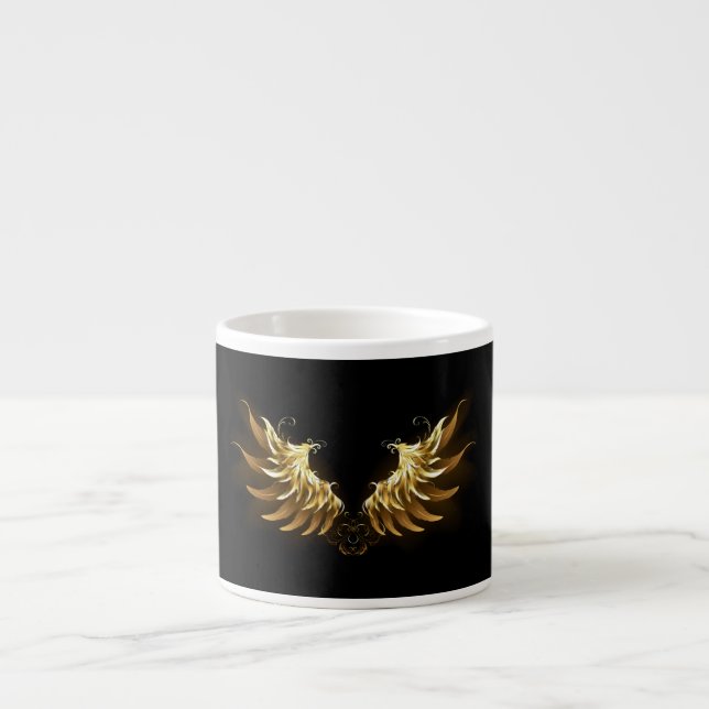 Golden Angel Wings on Black background Espresso Cup (Front)