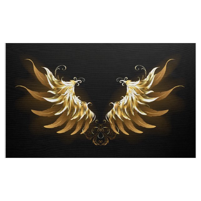 Golden Angel Wings on Black background Fabric (Yard)