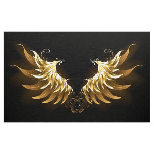 Golden Angel Wings on Black background Fabric