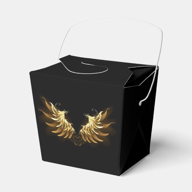 Golden Angel Wings on Black background Favor Box (Front Side)
