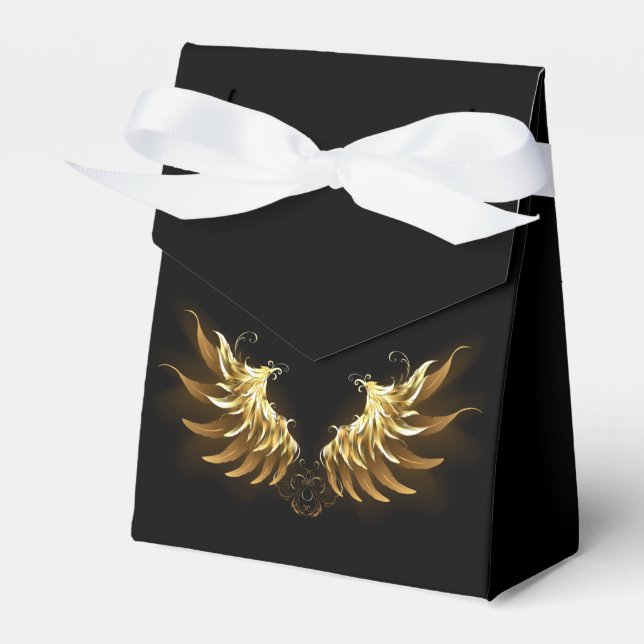 Golden Angel Wings on Black background Favor Box (Front Side)