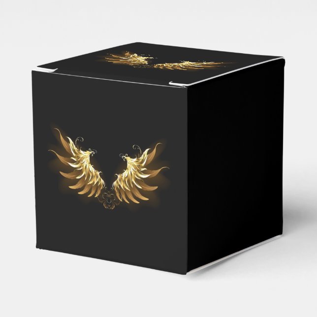 Golden Angel Wings on Black background Favor Box (Front Side)