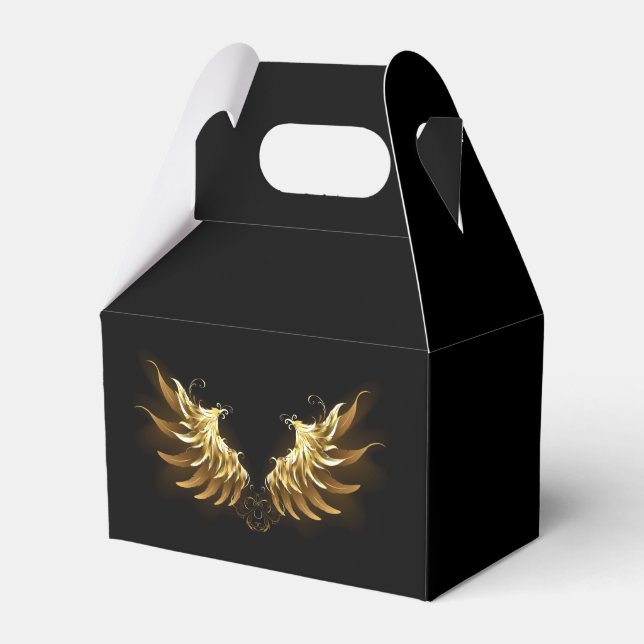 Golden Angel Wings on Black background Favor Box (Front Side)