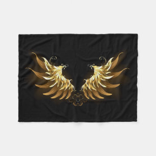 Golden Angel Wings on Black background Fleece Blanket