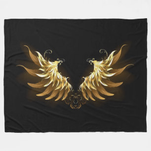 Golden Angel Wings on Black background Fleece Blanket