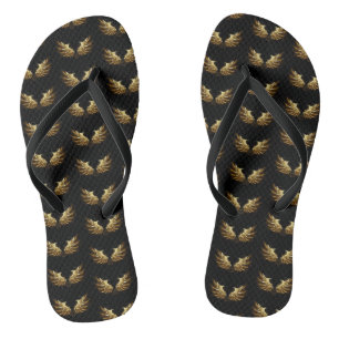 Golden Angel Wings on Black background Flip Flops