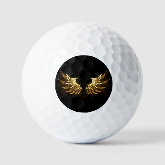 Golden Angel Wings on Black background Golf Balls (Front)