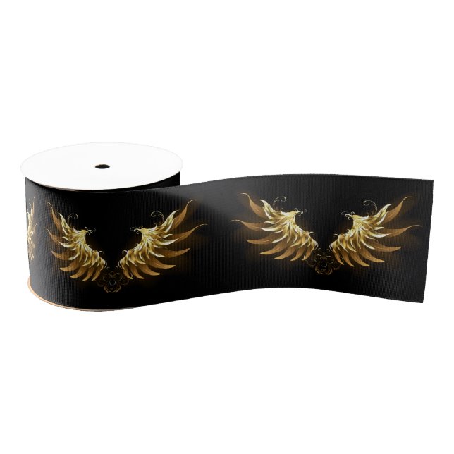 Golden Angel Wings on Black background Grosgrain Ribbon (Spool)